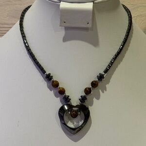 Tiger Eye Hematite Heart Necklace